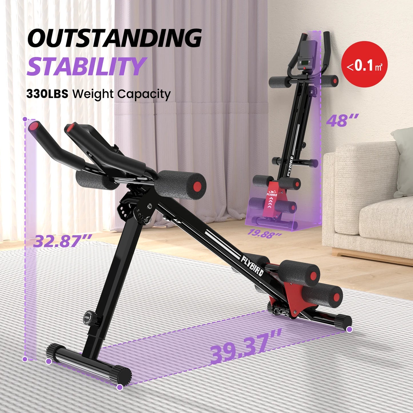 Adjustable Ab Workout Equipment, Full Body Strength Training, Foldable Waist Trainer, 330 Lb Capacity