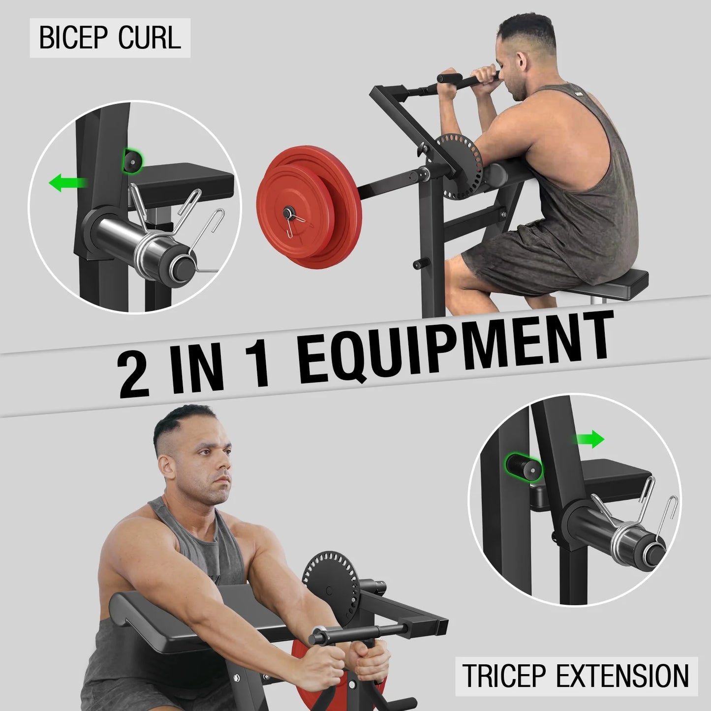 Bicep Tricep Preacher Curl Machine, Adjustable Seat, 2 in 1 Plate-Loaded Preacher Curl Machine for Home Gym