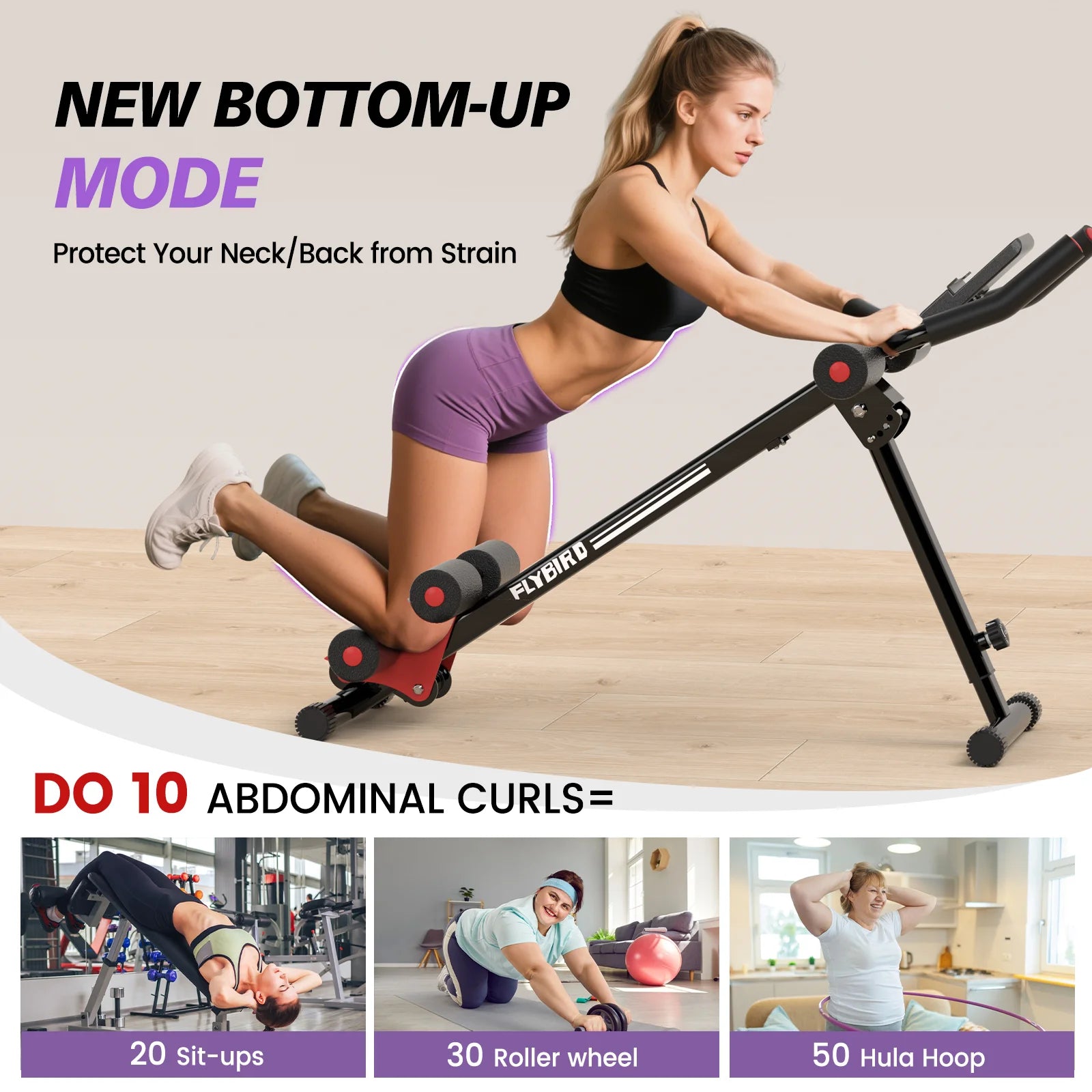 Adjustable Ab Workout Equipment, Full Body Strength Training, Foldable Waist Trainer, 330 Lb Capacity