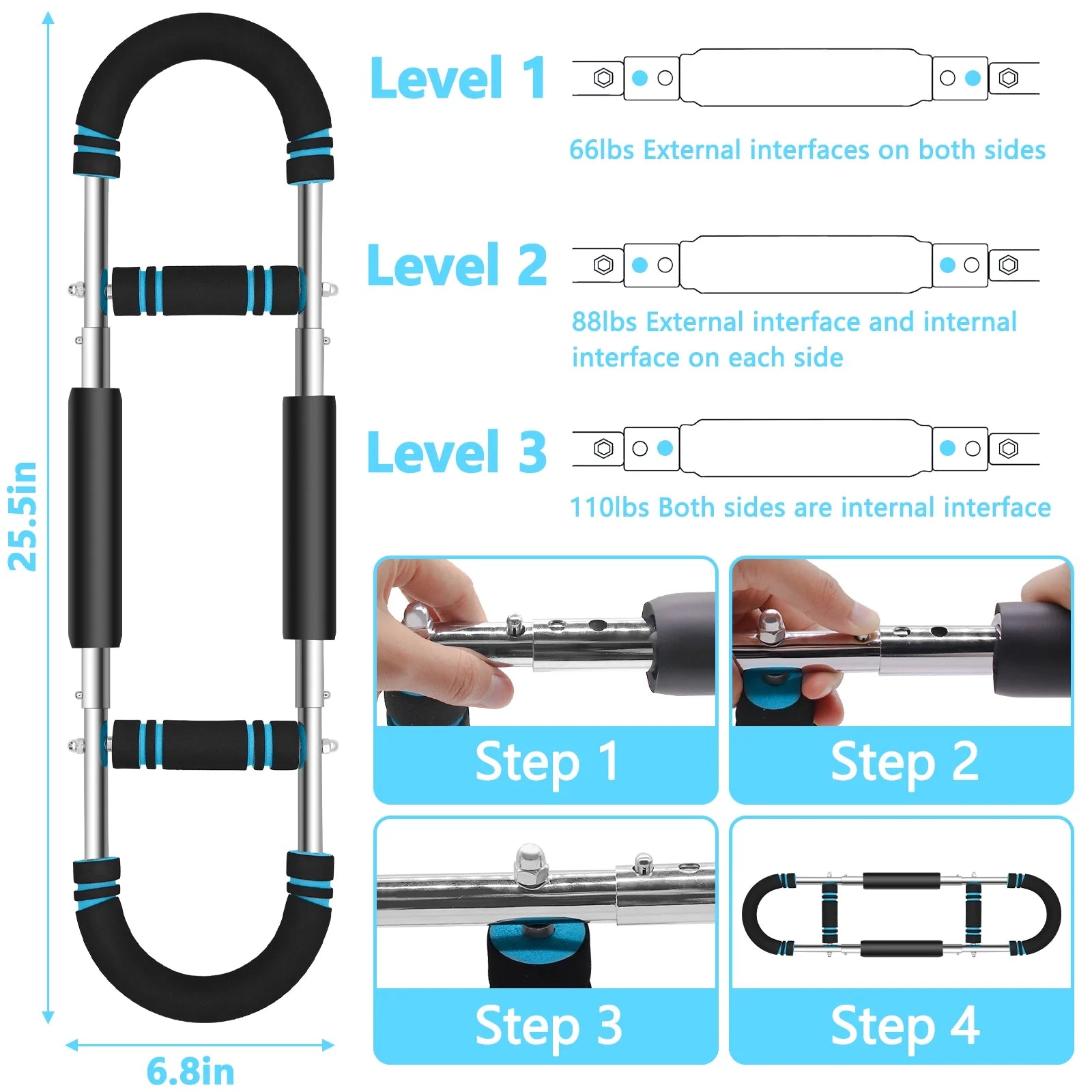 Twister Arm Trainer, 66-110Lb Adjustable Chest Workout Equipment, Arm Trainer, Chest Trainer for Men, Portable Detachable Spring Resistance Home Fitness Equipment for Enhancing Upper Body Muscle