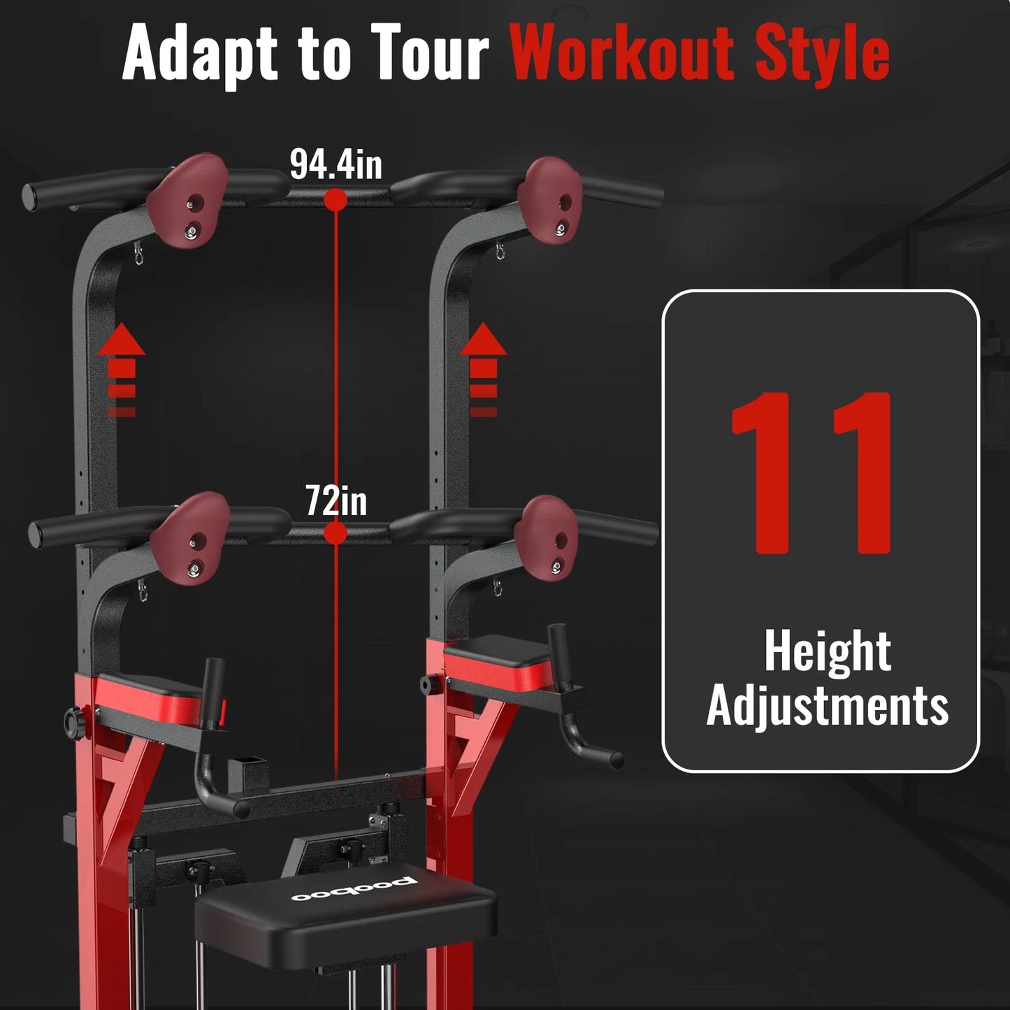 Power Tower Pull up Bar Dip Station with Resistance Assisted Pad Multi-Function Adjustable Height Home Gym Strength Training Fitness Workout Equipment 480 LBS