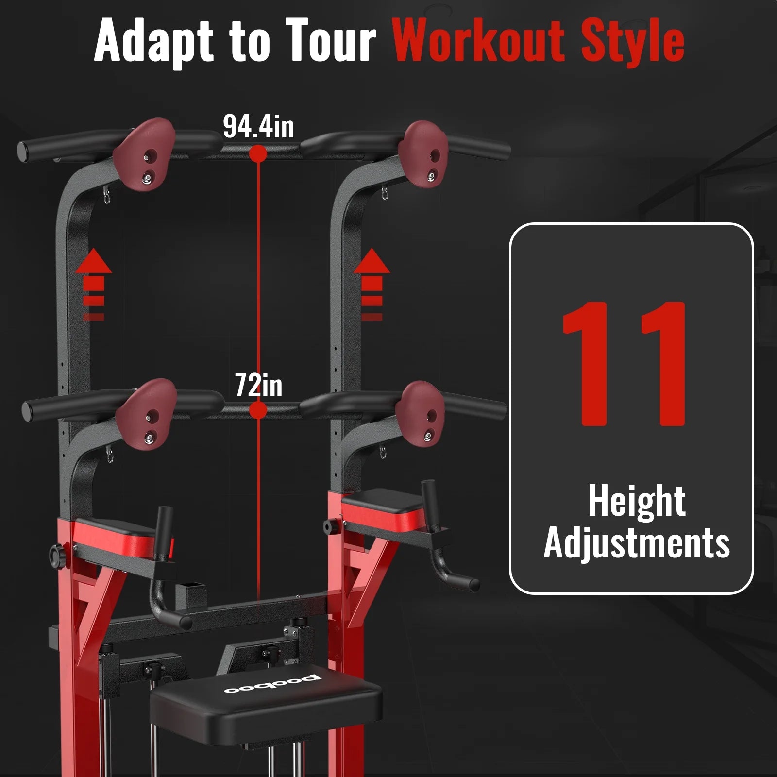 Power Tower Pull up Bar Dip Station with Resistance Assisted Pad Multi-Function Adjustable Height Home Gym Strength Training Fitness Workout Equipment 480 LBS
