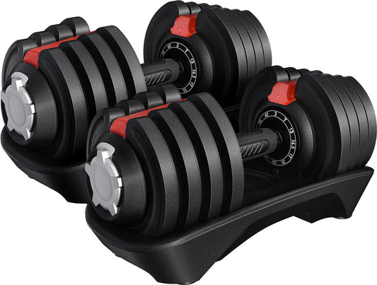 3-40Lbs Quick Adjust Dumbbell Set for Home Gym, Set of 2, Black/Red