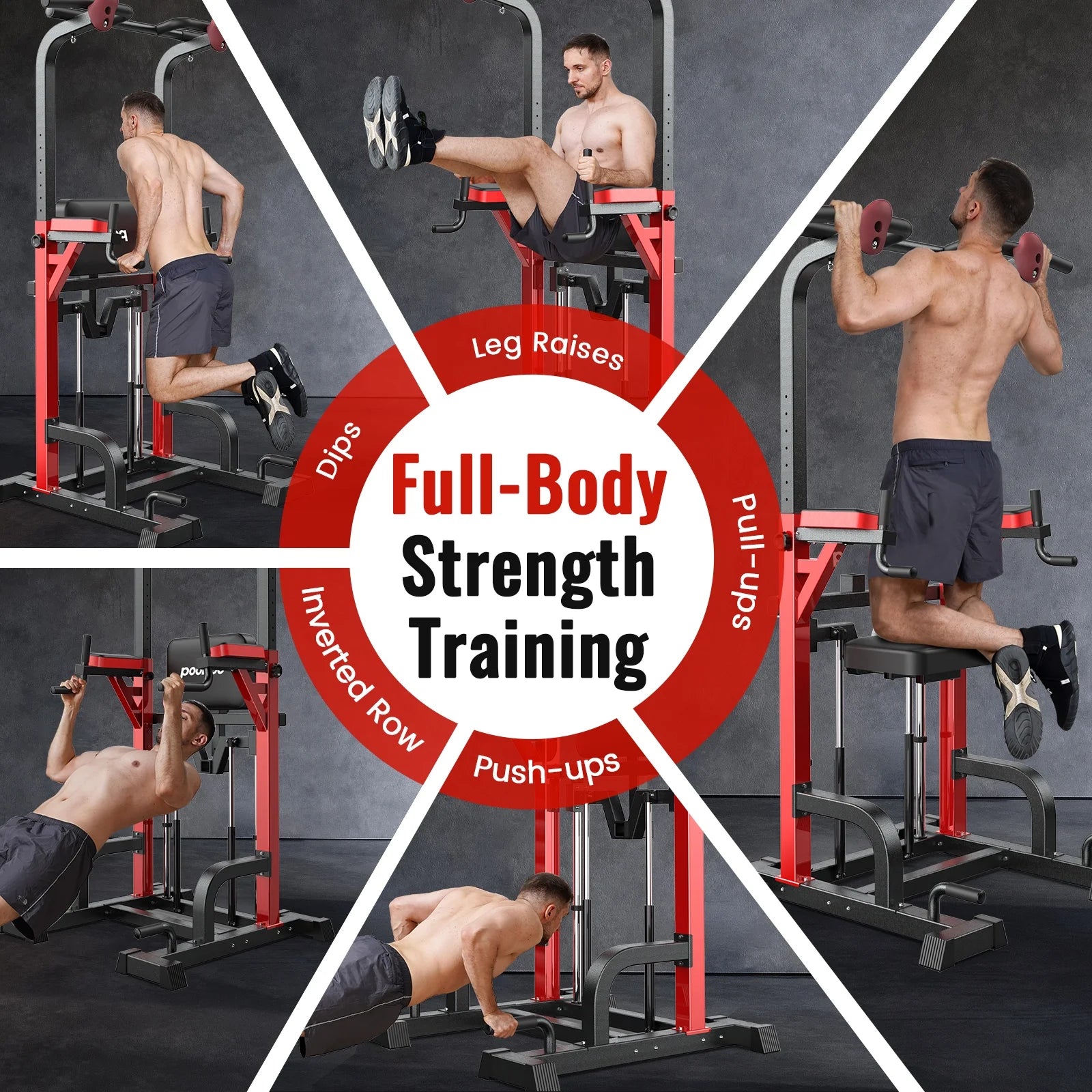 Power Tower Pull up Bar Dip Station with Resistance Assisted Pad Multi-Function Adjustable Height Home Gym Strength Training Fitness Workout Equipment 480 LBS