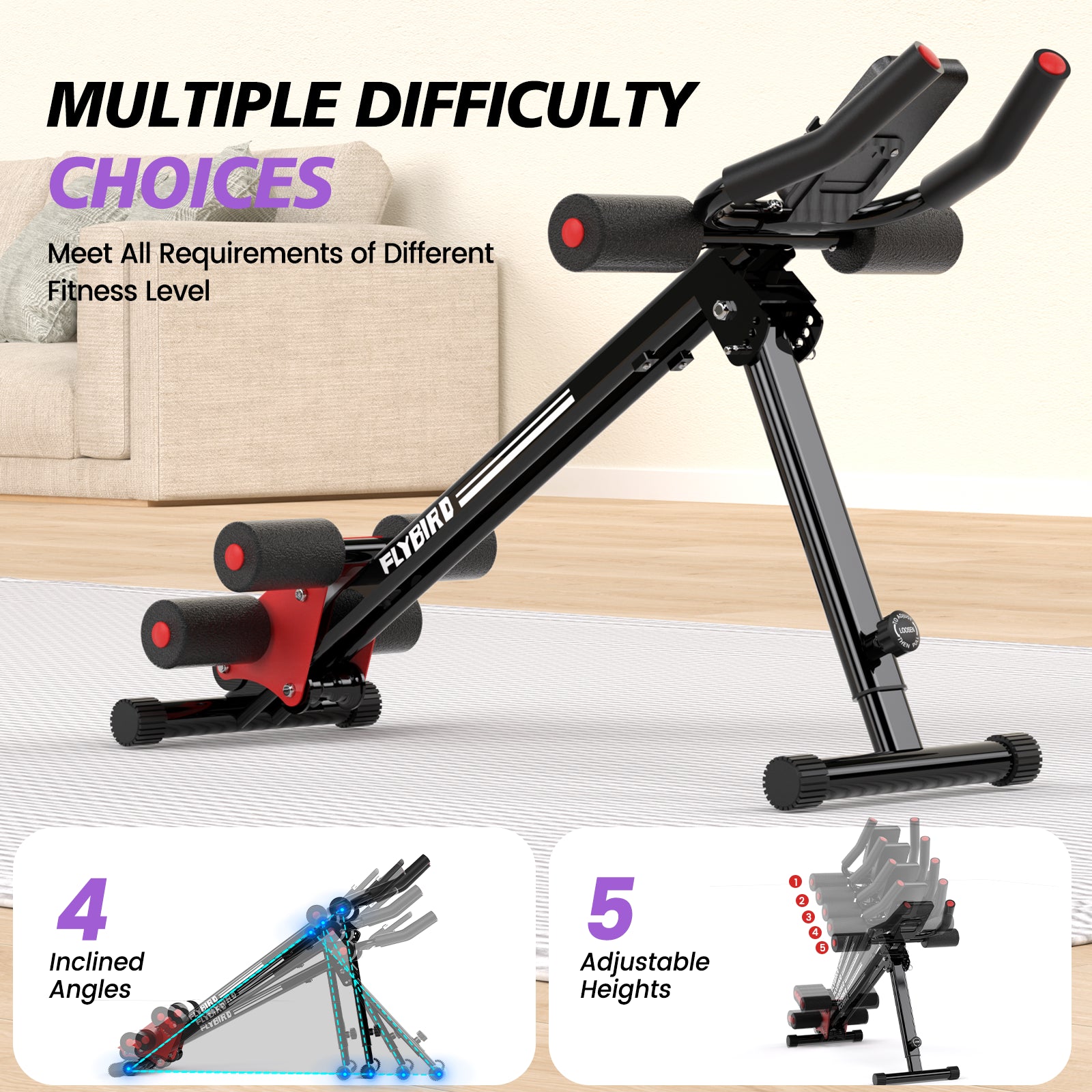 Adjustable Ab Workout Equipment, Full Body Strength Training, Foldable Waist Trainer, 330 Lb Capacity