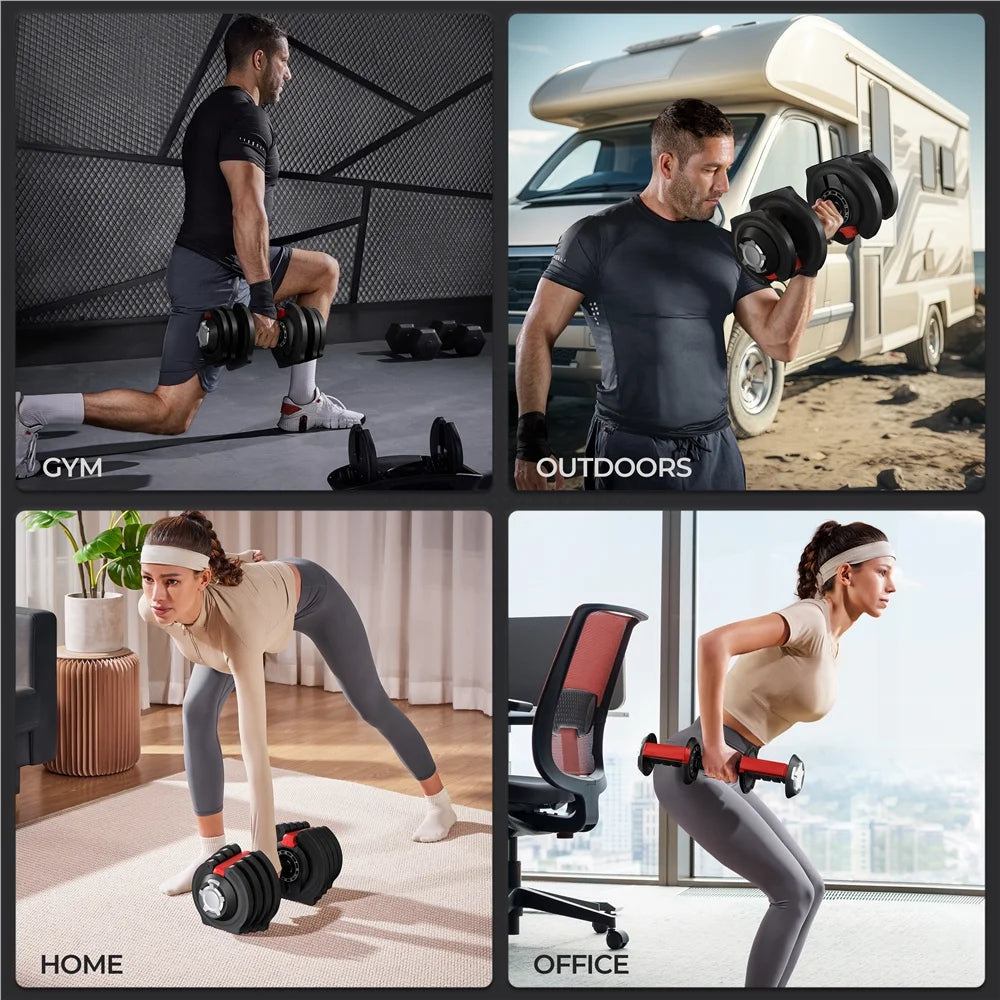 3-40Lbs Quick Adjust Dumbbell Set for Home Gym, Set of 2, Black/Red