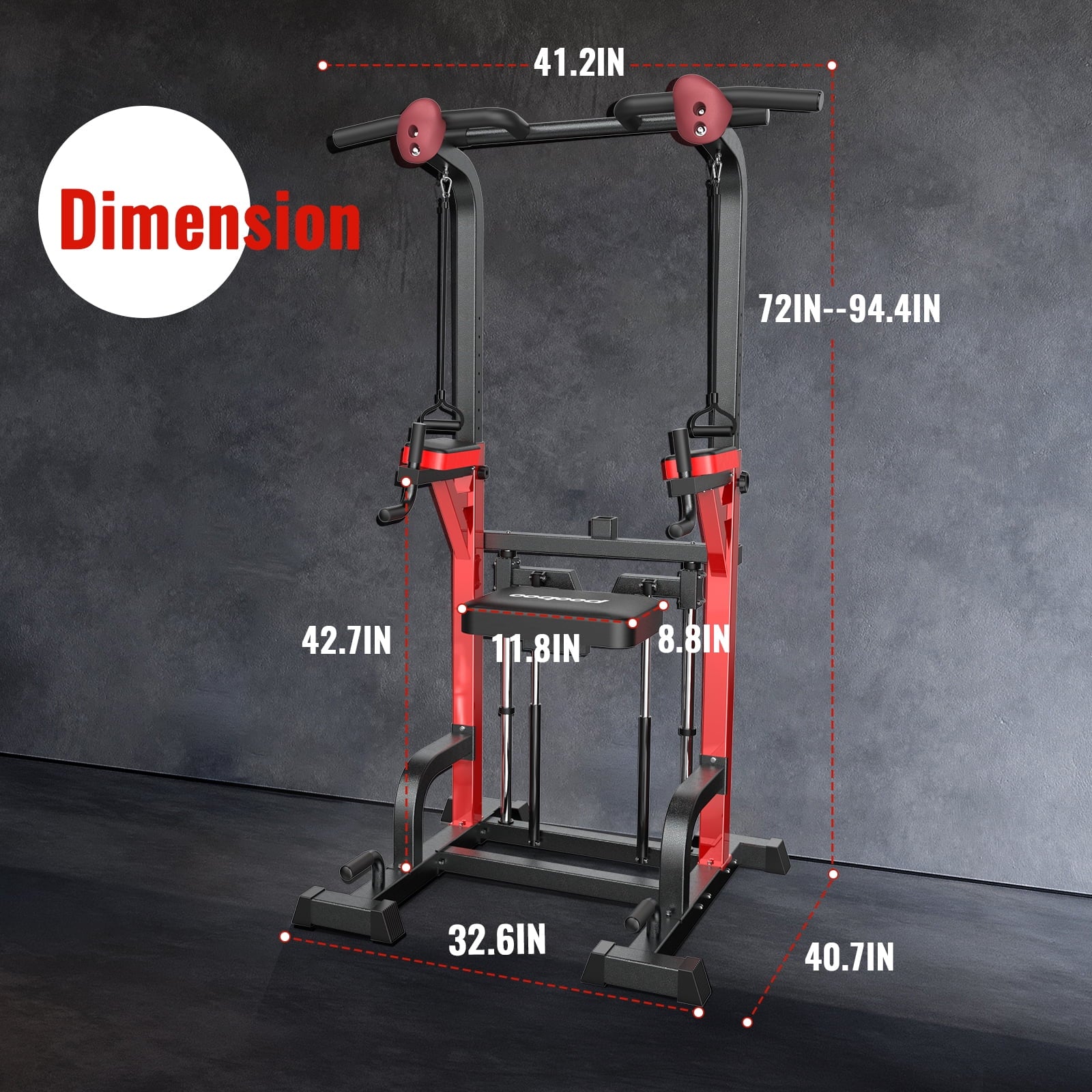 Power Tower Pull up Bar Dip Station with Resistance Assisted Pad Multi-Function Adjustable Height Home Gym Strength Training Fitness Workout Equipment 480 LBS