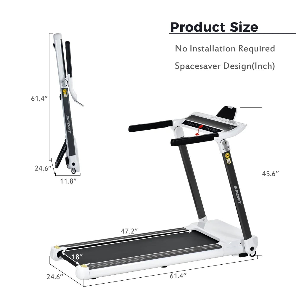 Under Desk Treadmill, 3.5HP Electric Folding Treadmills for Home Portable Installation-Free, Walking Treadmill for Office under Desk, Workout Equipment with Remote Control, White